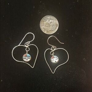 Sterling Silver Navajo Earrings Turquoise, coral & mother of pearl Accents